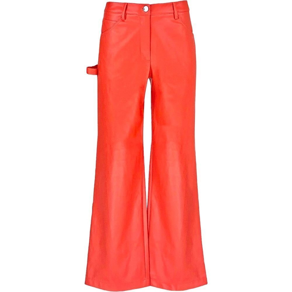 STAUD Cherry Red Vegan Leather Domino Carpenter Pocket Wide Leg Pants Holiday - Picture 9 of 9